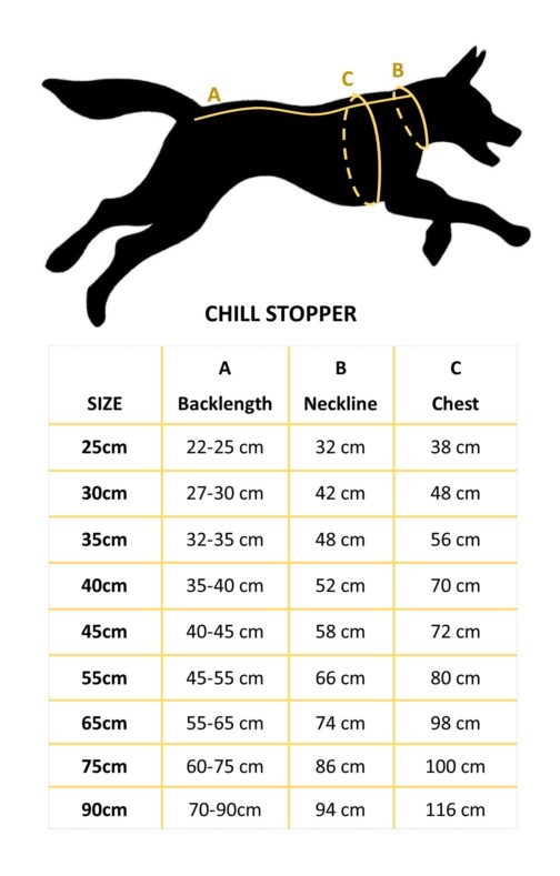 Chill Stopper Size Chart Dogs Outside NZ