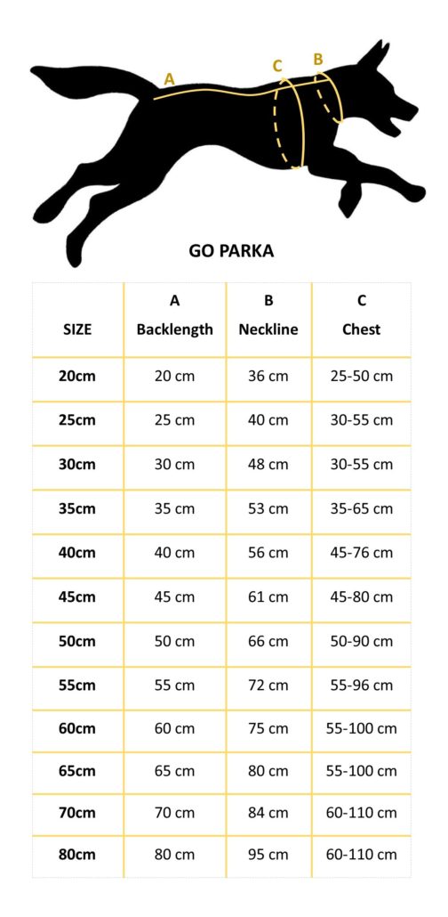 Hurtta Go Parka Size Chart NZ