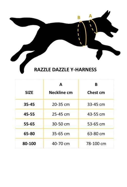 Razzle Dazzle Y-Harness size chart NZ