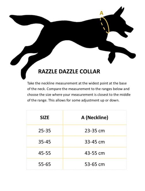 Hurtta Razzle Dazzle Collar size chart NZ