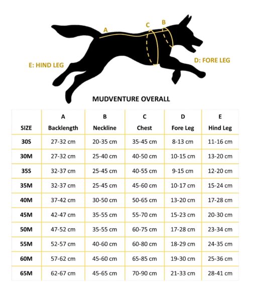 Hurtta Mudventure Overall Size Chart NZ