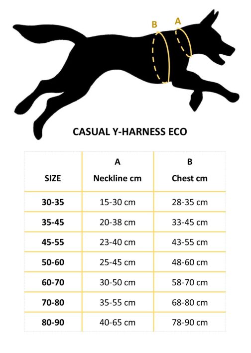 Hurtta Casual Y-Harness ECO size chart NZ